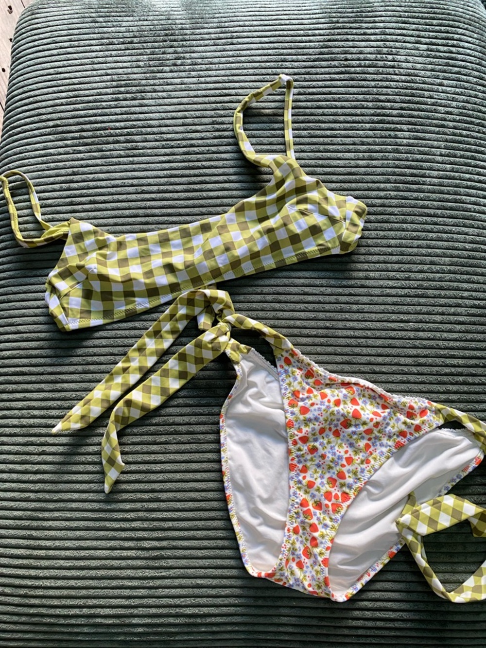 aerie Gingham Top with printed Tie-Side Bikini Bottoms